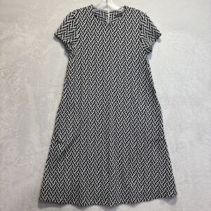 J. McLaughlin Black White Geometric Trapeze Short Sleeve Dress Size XS Pockets